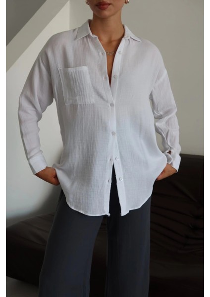 Tek Cepli Müslin Gömlek Beyaz