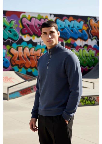 Erkek Dik Yaka Standart Kol Regular Kalıp Sweatshirt Fonksiyonel Dayanıklı Kaliteli Modern indirimleri