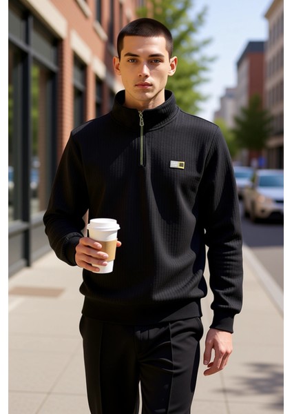 Erkek Dik Yaka Standart Kol Düz Desenli Regular Kalıp Sweatshirt Fonksiyonel Dayanıklı Şık fiyatları