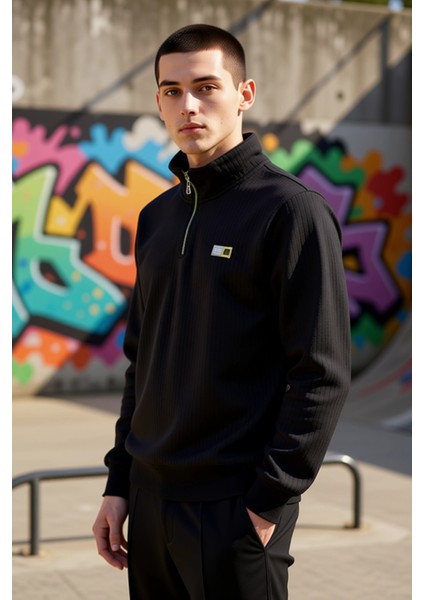 Erkek Dik Yaka Standart Kol Düz Desenli Regular Kalıp Sweatshirt Fonksiyonel Dayanıklı Şık indirimleri