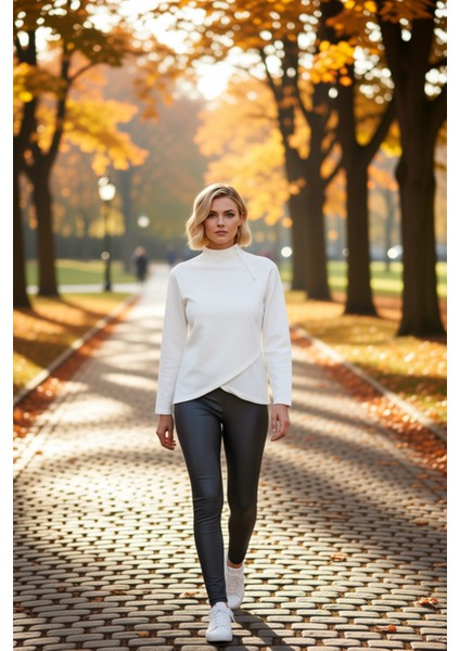 Kadın Dik Yaka Reglan Kol Fermuar Detaylı Sweatshirt Fonksiyonel Dayanıklı Kaliteli Modern