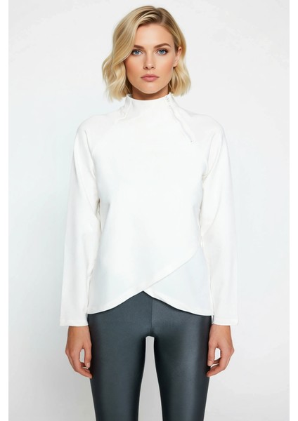 Kadın Dik Yaka Reglan Kol Fermuar Detaylı Sweatshirt Fonksiyonel Dayanıklı Kaliteli Modern modelleri