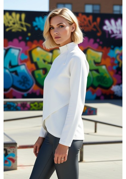 Kadın Dik Yaka Reglan Kol Fermuar Detaylı Sweatshirt Fonksiyonel Dayanıklı Kaliteli Modern indirimleri