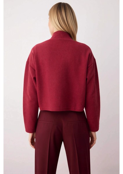 Kadın Dik Yaka Düşük Kol Fermuarlı Regular Kalıp Örme Sweatshirt Fonksiyonel Dayanıklı Şık fırsatları