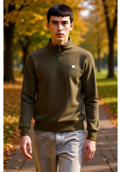 Erkek Dik Yaka Standart Kol Düz Desenli Regular Kalıp Sweatshirt Fonksiyonel Dayanıklı Şık