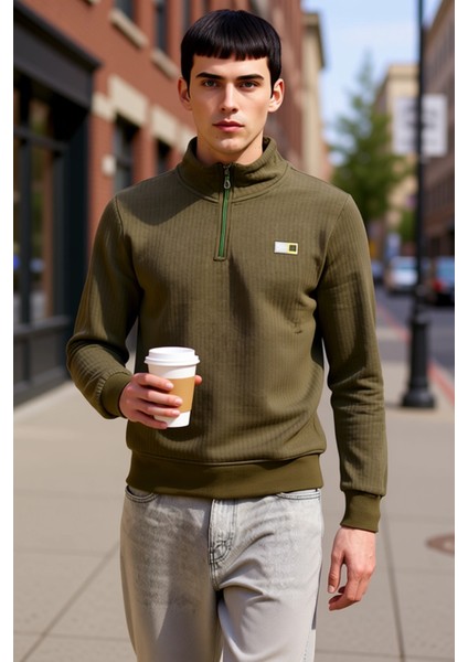 Erkek Dik Yaka Standart Kol Düz Desenli Regular Kalıp Sweatshirt Fonksiyonel Dayanıklı Şık fiyatları