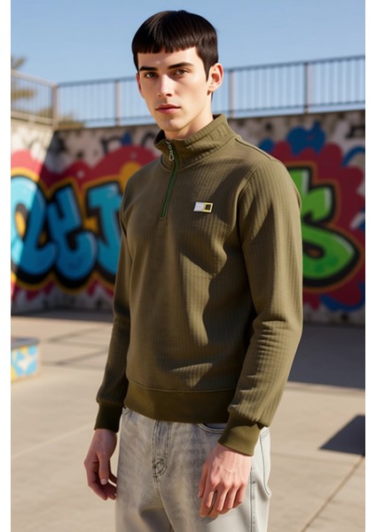 Erkek Dik Yaka Standart Kol Düz Desenli Regular Kalıp Sweatshirt Fonksiyonel Dayanıklı Şık indirimleri