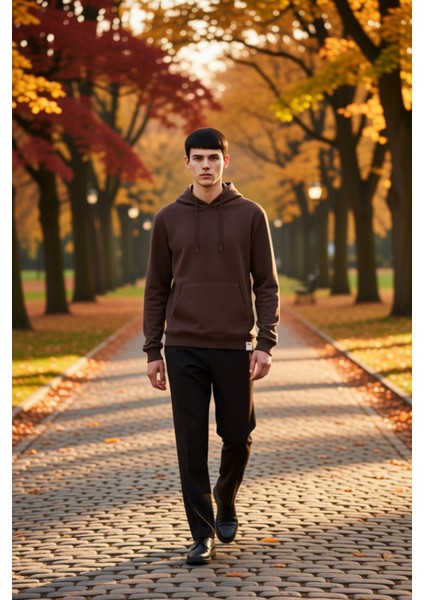 Erkek Kapüşonlu Standart Kol Regular Kalıp Slogan Desenli Sweatshirt Fonksiyonel Dayanıklı