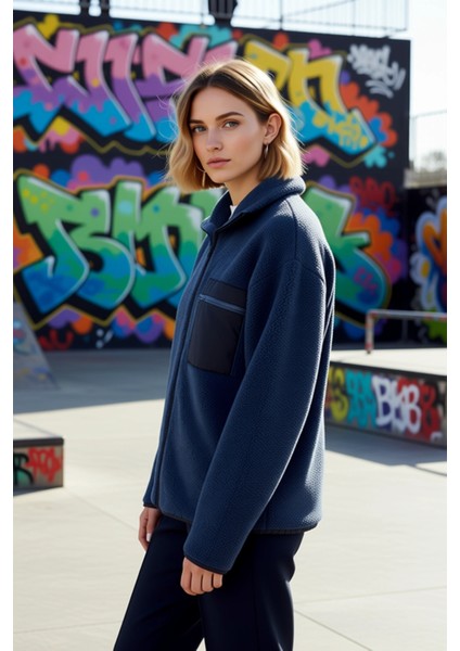 Kadın Dik Yaka Düşük Kol Tam Fermuarlı Peluş Sweatshirt Fonksiyonel Dayanıklı Kaliteli Şık indirimleri