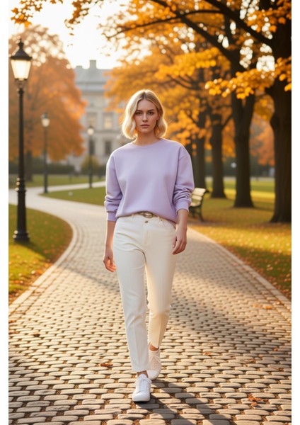 Kadın Bisiklet Yaka Düşük Kol Regular Kalıp Örme Sweatshirt Fonksiyonel Dayanıklı Kaliteli