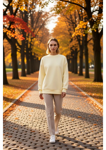 Kadın Bisiklet Yaka Düşük Kol Oversize Kalın Örme Sweatshirt Fonksiyonel Dayanıklı Estetik