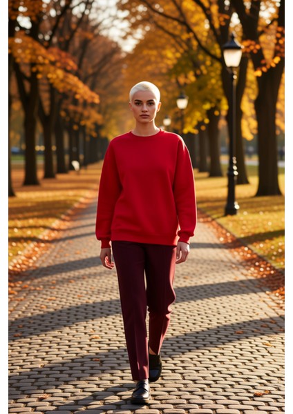 Kadın Bisiklet Yaka Düşük Kol Oversize Kalın Örme Sweatshirt Fonksiyonel Dayanıklı Estetik