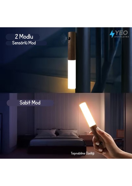 Sensörlü USB Şarjlı Mıknatıslı Taşınabilir Duvar Aplik Masa Lambası Ahşap Görünümlü Gün Işığı fiyatları
