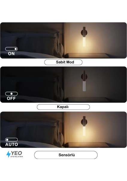 Sensörlü USB Şarjlı Mıknatıslı Taşınabilir Duvar Aplik Masa Lambası Ahşap Görünümlü Gün Işığı modelleri