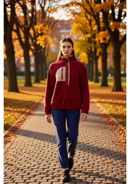 Kadın Dik Yaka Reglan Kol Oversize Polar Sweatshirt Fonksiyonel Dayanıklı Kaliteli Estetik