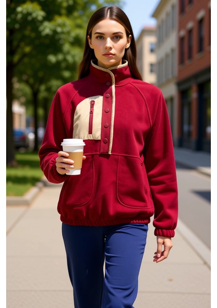 Kadın Dik Yaka Reglan Kol Oversize Polar Sweatshirt Fonksiyonel Dayanıklı Kaliteli Estetik fiyatları
