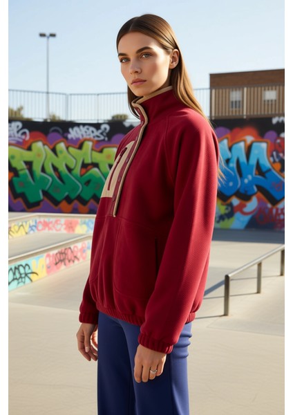 Kadın Dik Yaka Reglan Kol Oversize Polar Sweatshirt Fonksiyonel Dayanıklı Kaliteli Estetik fırsatları