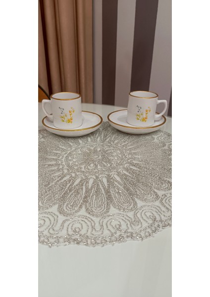 Çift Taraf Renkli Çiçek Baskılı 2 Kişilik Porselen Kahve Seti, Kenarları Gold Detaylı Fincan Takımı fırsatları