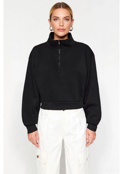 Kadın Fermuarlı Dik Yaka Düşük Kol Örme Sweatshirt Fonksiyonel Dayanıklı Kaliteli Konforlu modelleri