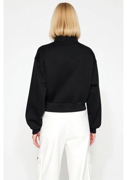 Kadın Fermuarlı Dik Yaka Düşük Kol Örme Sweatshirt Fonksiyonel Dayanıklı Kaliteli Konforlu fırsatları