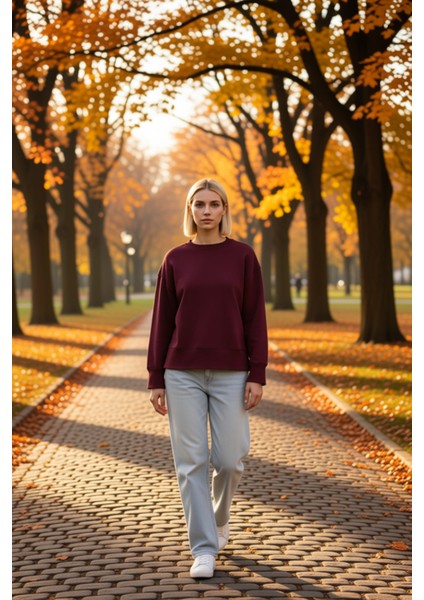 Kadın Bisiklet Yaka Düşük Kol Regular Kalıp Sweatshirt Fonksiyonel Dayanıklı Kaliteli Spor