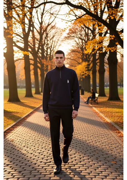 Erkek Dik Yaka Standart Kol Selanik Oversize Kalıp Sweatshirt Fonksiyonel Dayanıklı Modern