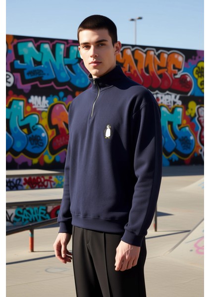 Erkek Dik Yaka Standart Kol Selanik Oversize Kalıp Sweatshirt Fonksiyonel Dayanıklı Modern indirimleri