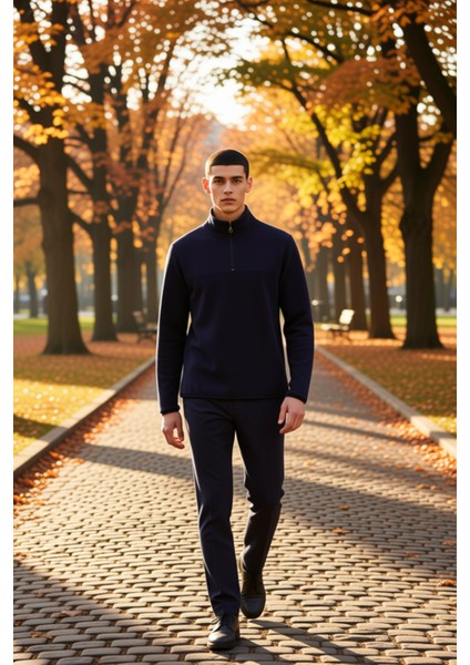 Erkek Dik Yaka Fermuarlı Standart Kol Polar Sweatshirt Fonksiyonel Dayanıklı Kaliteli Spor