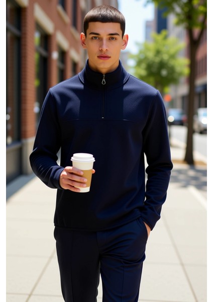 Erkek Dik Yaka Fermuarlı Standart Kol Polar Sweatshirt Fonksiyonel Dayanıklı Kaliteli Spor fiyatları