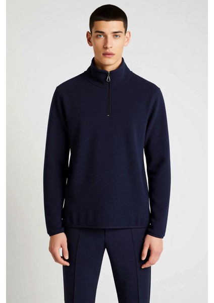 Erkek Dik Yaka Fermuarlı Standart Kol Polar Sweatshirt Fonksiyonel Dayanıklı Kaliteli Spor modelleri