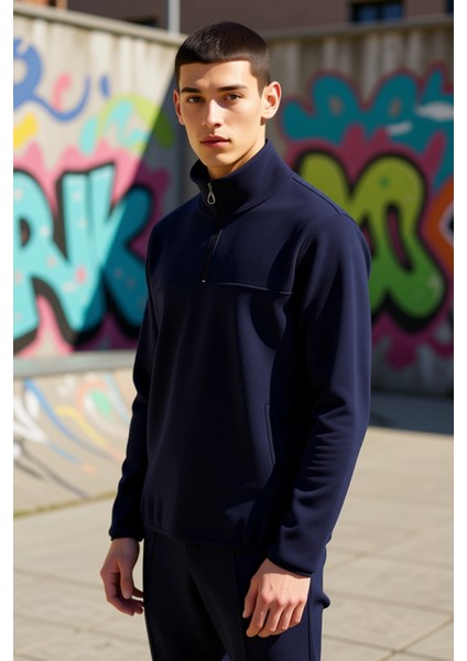 Erkek Dik Yaka Fermuarlı Standart Kol Polar Sweatshirt Fonksiyonel Dayanıklı Kaliteli Spor indirimleri