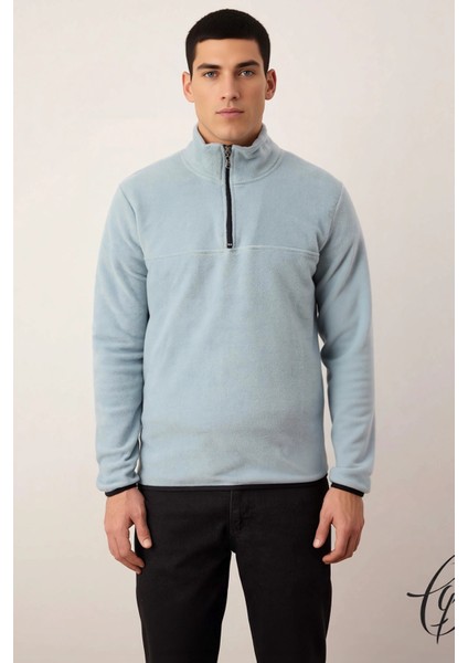 Erkek Dik Yaka Fermuarlı Standart Kol Polar Sweatshirt Fonksiyonel Dayanıklı Kaliteli Spor modelleri