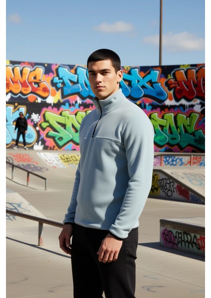 Erkek Dik Yaka Fermuarlı Standart Kol Polar Sweatshirt Fonksiyonel Dayanıklı Kaliteli Spor indirimleri