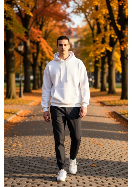 Erkek Kapüşonlu Düşük Kol Uzun Kollu Oversize Kalıp Sweatshirt Fonksiyonel Dayanıklı Rahat