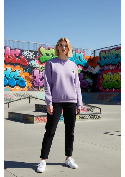 Kadın Bisiklet Yaka Düşük Kol Nakışlı Regular Kalıp Örme Sweatshirt Fonksiyonel Dayanıklı Şık indirimleri