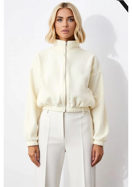 Kadın Dik Yaka Düşük Kol Fermuarlı Crop Polar Sweatshirt Fonksiyonel Dayanıklı Kaliteli Şık modelleri