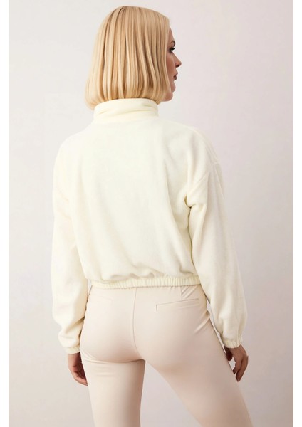 Kadın Dik Yaka Düşük Kol Fermuarlı Crop Polar Sweatshirt Fonksiyonel Dayanıklı Kaliteli Şık fırsatları