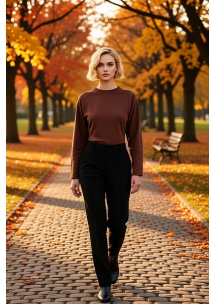 Kadın Bisiklet Yaka Reglan Kol Fitted Örme Sweatshirt Fonksiyonel Dayanıklı Kaliteli Rahat