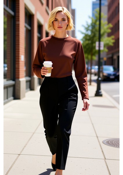 Kadın Bisiklet Yaka Reglan Kol Fitted Örme Sweatshirt Fonksiyonel Dayanıklı Kaliteli Rahat fiyatları