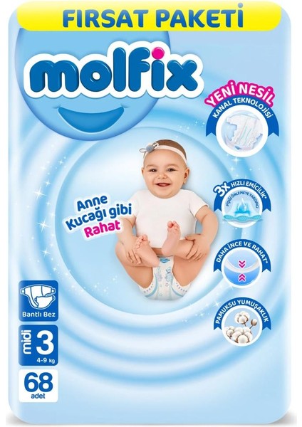 Bebek Bezi Fırsat Paketi 3 Beden 4-9 kg 68 Adet