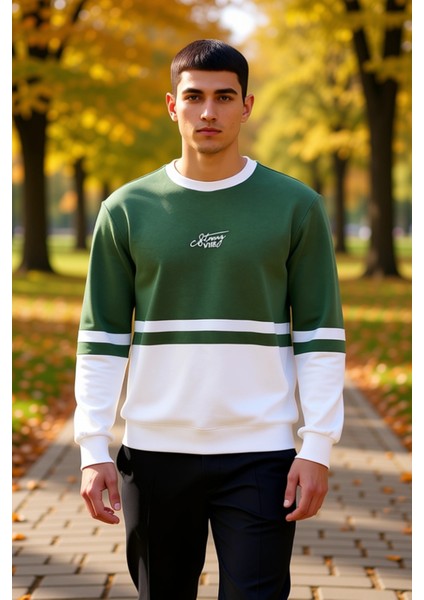 Erkek Bisiklet Yaka Standart Kol Panelli Sweatshirt %61 Pamuk %39 Polyester Fonksiyonel Şık