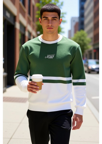 Erkek Bisiklet Yaka Standart Kol Panelli Sweatshirt %61 Pamuk %39 Polyester Fonksiyonel Şık fiyatları