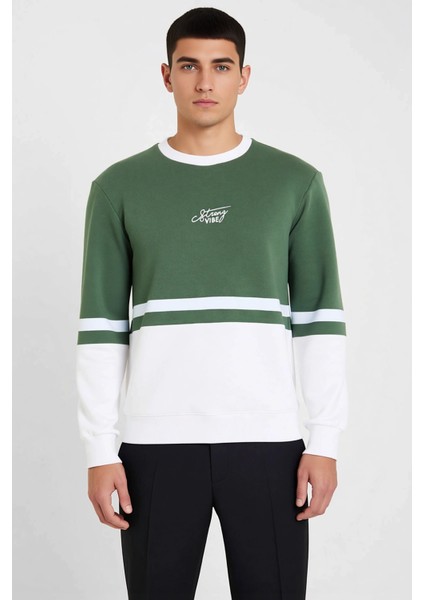 Erkek Bisiklet Yaka Standart Kol Panelli Sweatshirt %61 Pamuk %39 Polyester Fonksiyonel Şık modelleri