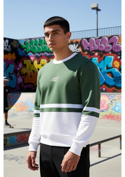 Erkek Bisiklet Yaka Standart Kol Panelli Sweatshirt %61 Pamuk %39 Polyester Fonksiyonel Şık indirimleri