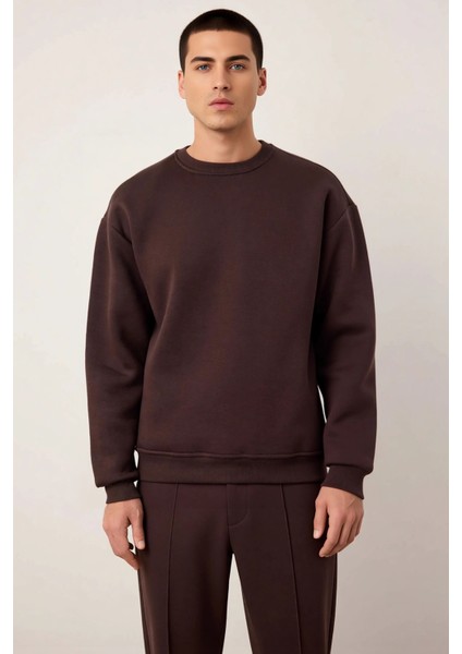 Erkek Bisiklet Yaka Düşük Kol Oversize Kalın Nakışlı Sweatshirt Fonksiyonel Dayanıklı Spor modelleri