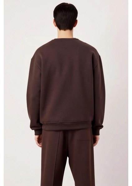 Erkek Bisiklet Yaka Düşük Kol Oversize Kalın Nakışlı Sweatshirt Fonksiyonel Dayanıklı Spor fırsatları