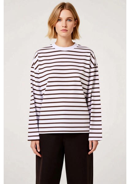 Kadın Bisiklet Yaka Düşük Kol Çizgili Örme Geniş Kesim Sweatshirt Fonksiyonel Dayanıklı Şık modelleri