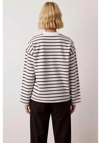 Kadın Bisiklet Yaka Düşük Kol Çizgili Örme Geniş Kesim Sweatshirt Fonksiyonel Dayanıklı Şık fırsatları