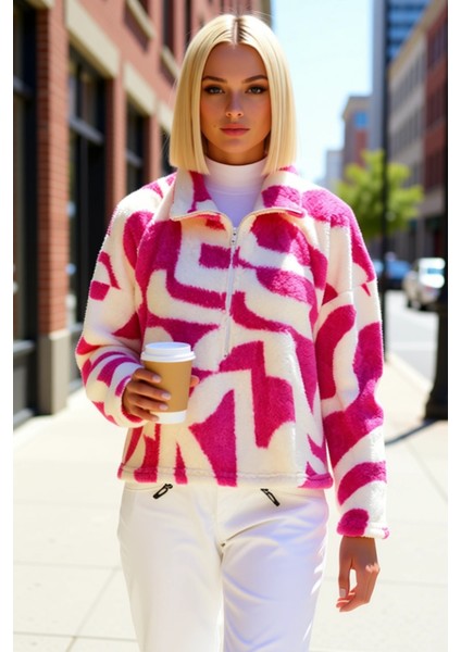 Kadın Dik Yaka Düşük Kol Fermuarlı Baskılı Örme Sweatshirt Fonksiyonel Dayanıklı Kaliteli Şık fiyatları