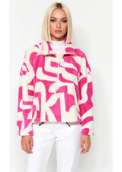 Kadın Dik Yaka Düşük Kol Fermuarlı Baskılı Örme Sweatshirt Fonksiyonel Dayanıklı Kaliteli Şık modelleri